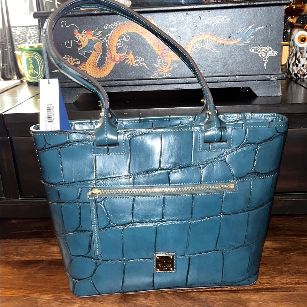 Dooney & Bourke Teal Crocodile-Embossed Tote